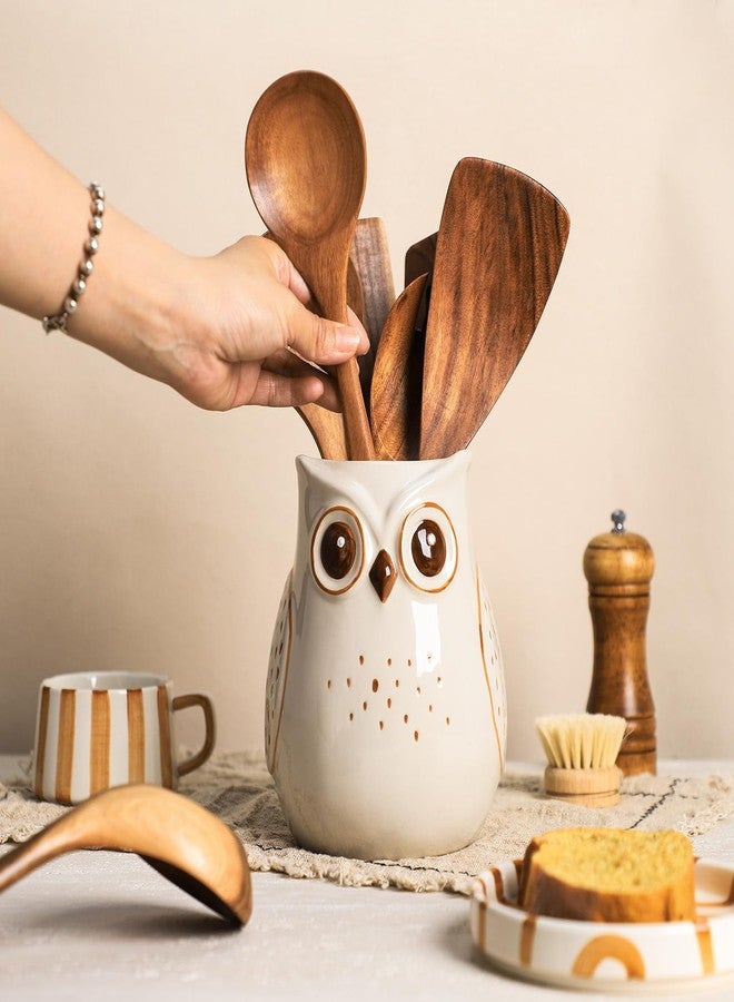 SOCOSY Owl Ceramic Kitchen Utensil Holder For Countertop, Cooking Utensil Crock Holder Spatula Holder - Image 5